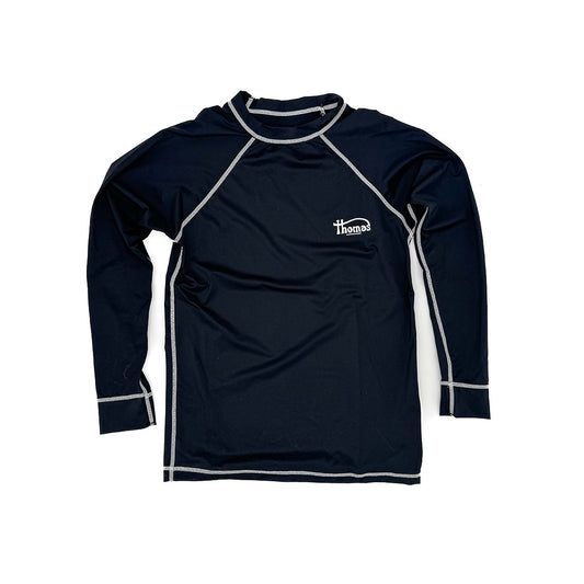Thomas Mens Long Sleeve Rashie Black with White Stitching