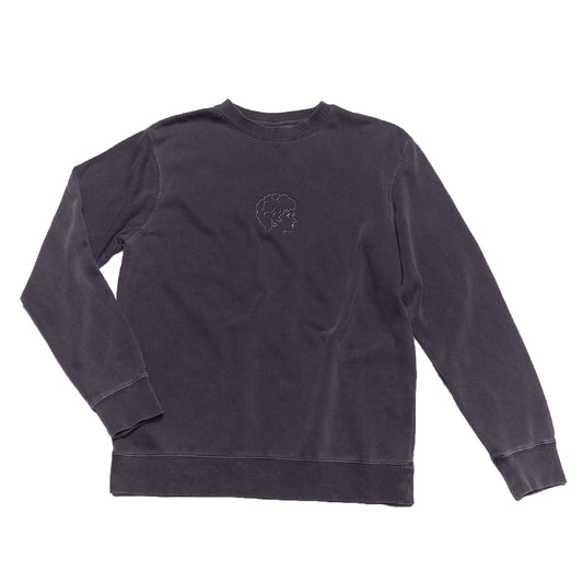 Thomas Girl Head Embroidered Crew Neck Stone Washed Black